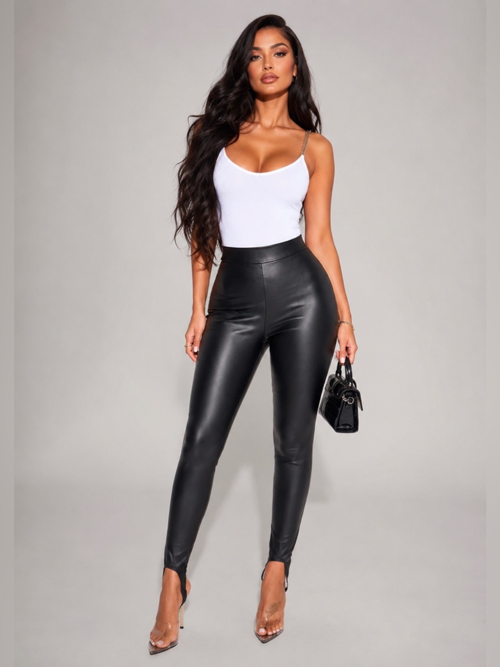 NWT Fashion Nova Faux Leather Stirrup Leggings - Black